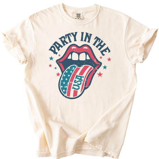 Back view of Party in the USA retro rock graphic t-shirt