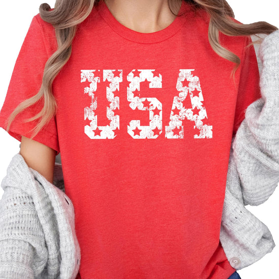 Flat lay of vintage USA patriotic shirt showing full design and fit