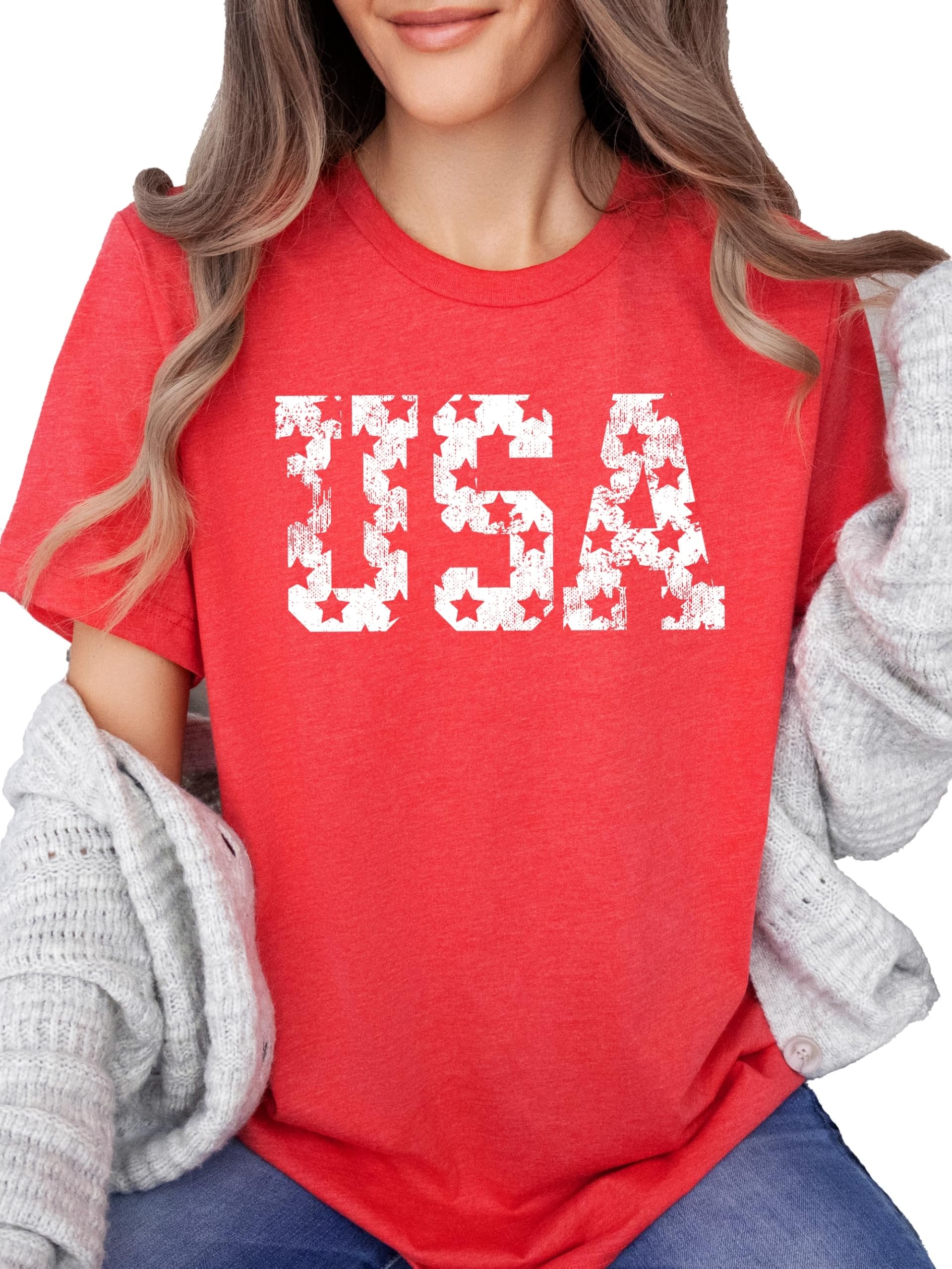 Flat lay of vintage USA patriotic shirt showing full design and fit