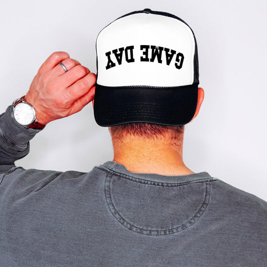 Upside Down Text Sports Game Day Unisex Trucker Hat Foam Front Classic 5 Panel Mesh Snapback