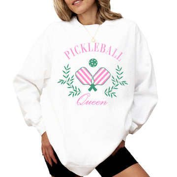 Pickleball Queen Sweatshirt for Women and Teens Cozy Pickleball-Inspired Pullover White Sweatshirt Adult X-Large