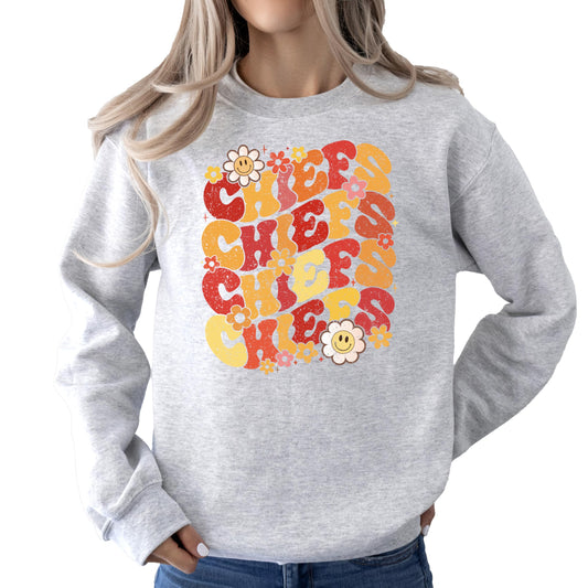 Chiefs Groovy Floral Sweatshirt School Spirit for Kids & Adults