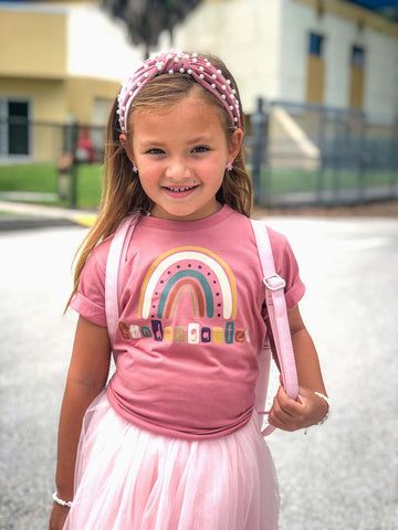 Kindergarten rainbow back to school shirt displayed for gifting