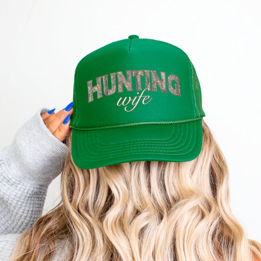 Camo Hunting Wife Trucker Hat for Women Country Girl Classic 5 Panel Foam Front Mesh Snapback