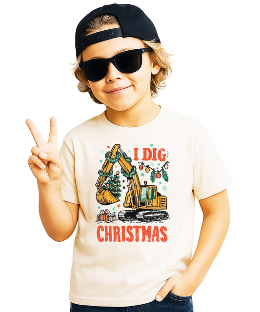 I Dig Christmas Excavator Shirt for Kids and Adults Trendy Holiday Graphic Tee for Boys