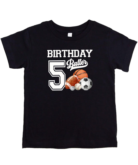 5th Birthday Baller Kids Tee | Boys Sports Birthday Shirt