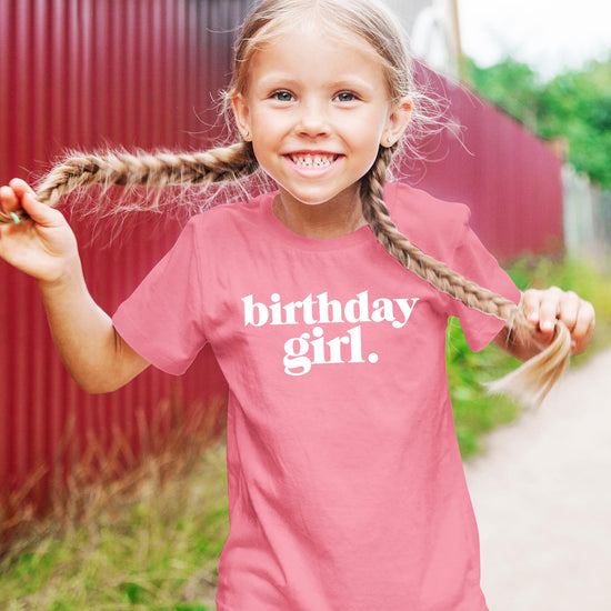Youth girls purple birthday outfit shirt with crown and Birthday Girl Period slogan
