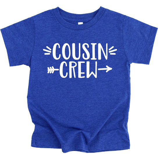 Royal blue Cousin Crew bodysuit for baby with vintage-style text design