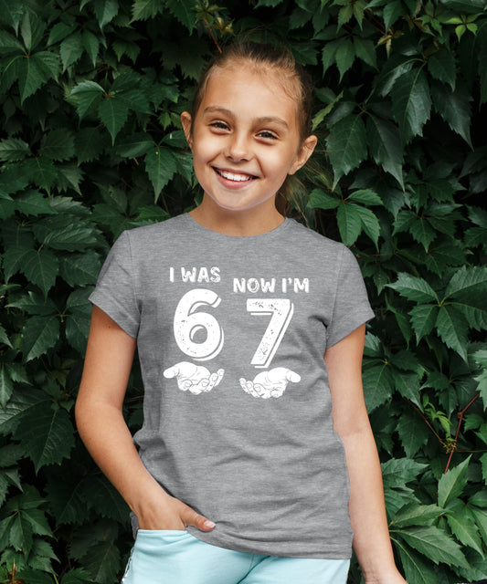 Side or alternate angle of 'I Was 6 Now I'm 7' kids birthday graphic tee in granite heather