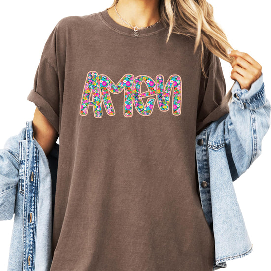 Side view of women's relaxed fit Amen floral tee, casual faith-inspired apparel