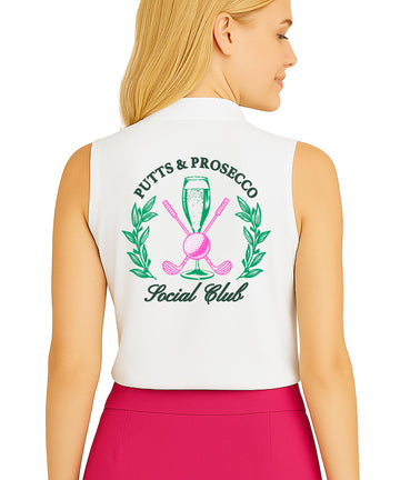 Putts & Pros Golf Polo Shirt for Women - Funny Social Club Short Sleeve & Sleeveless Top for Golfing