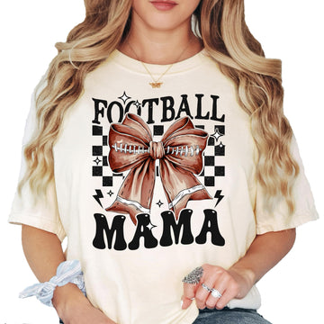 Ivory retro Football Mama graphic tee with coquette bow detail for fall game day