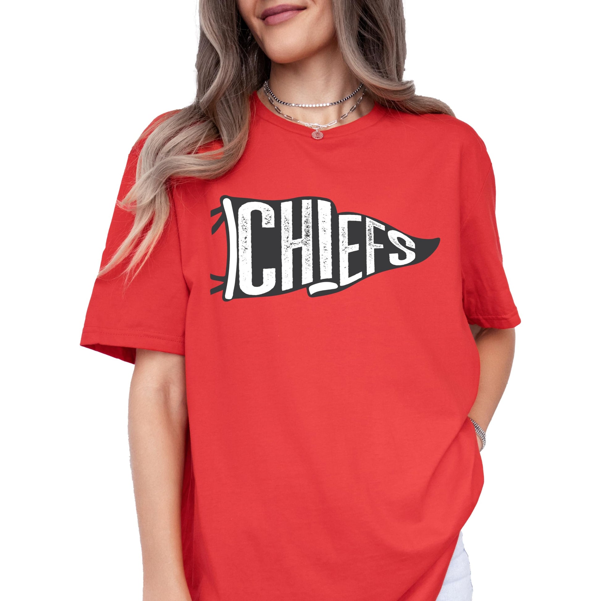 Side angle view of Chiefs vintage green graphic tee showing fit and fabric