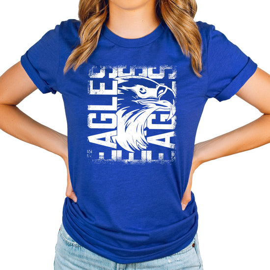 Front view of Eagles school spirit vintage graphic tee in green for teens and adults