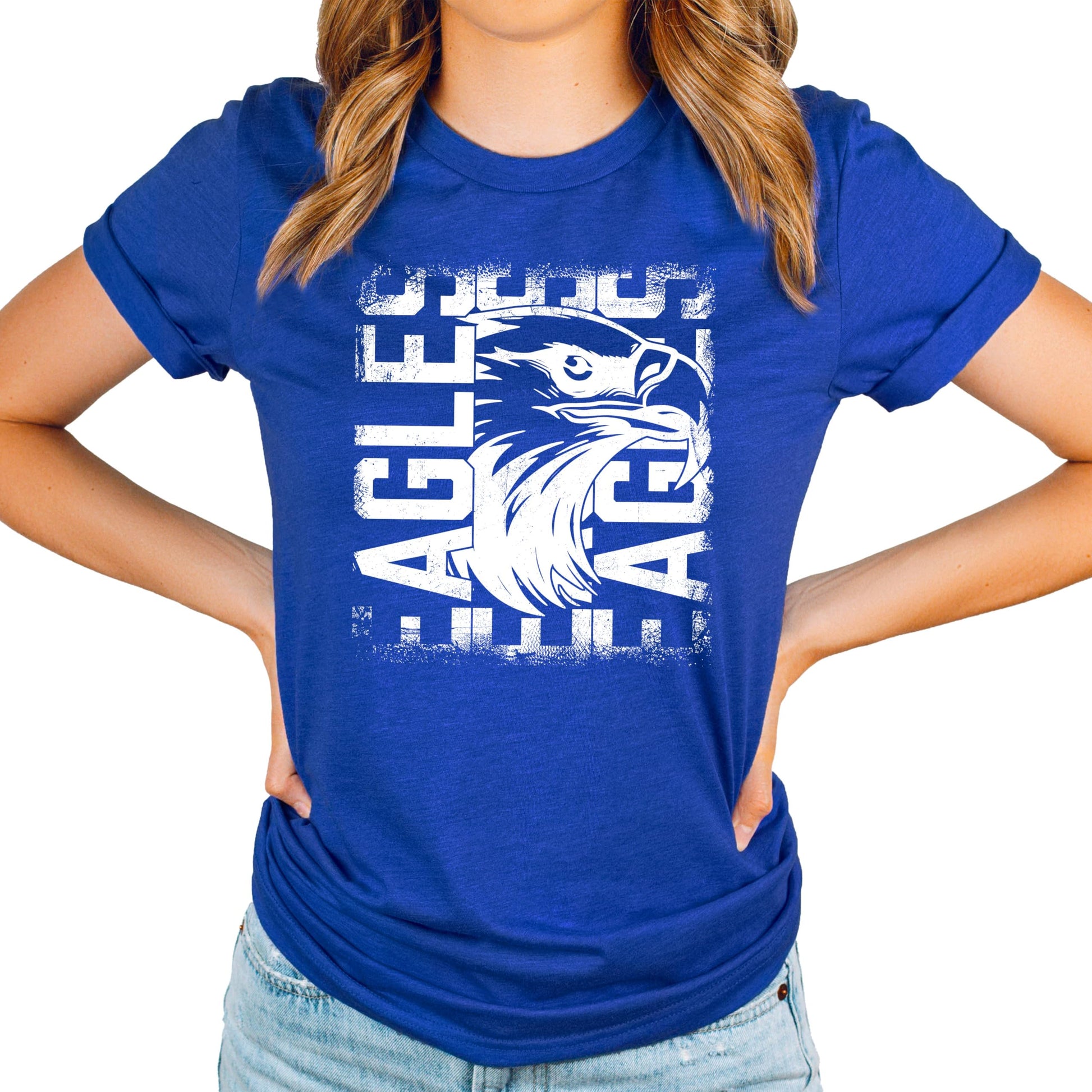 Front view of Eagles school spirit vintage graphic tee in green for teens and adults