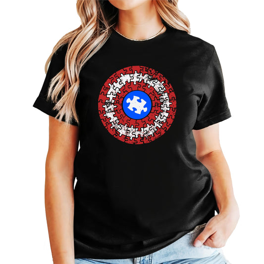 Autism Shield Shirt for Children Women and Men Red White Blue Matching Family Autistic Super Hero