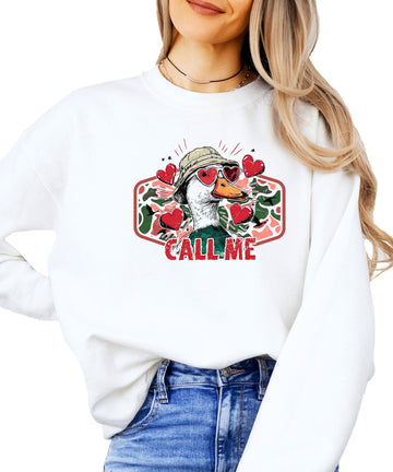 Olive Loves Apple Funny Call Me Valentine's Day Unisex Sweatshirt Camo Duck Hunting Sweater for Adults & Kids