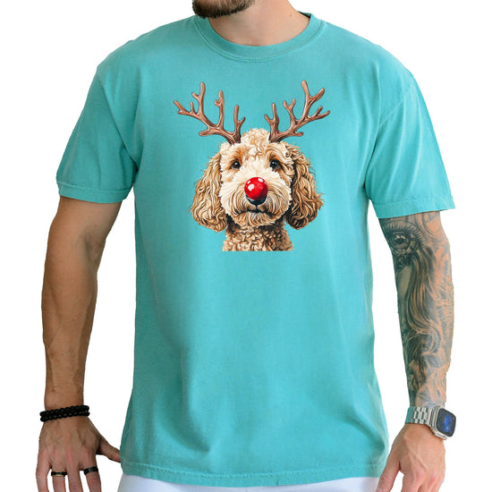 Goldendoodle Christmas reindeer unisex shirt styled for holiday gifting