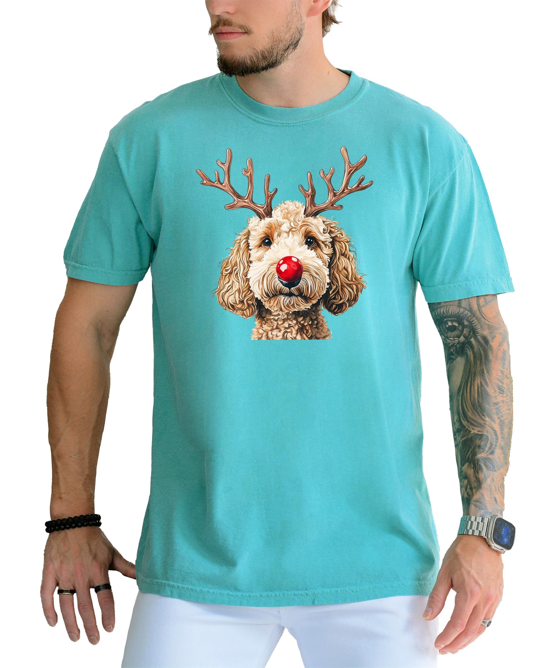 Goldendoodle Christmas reindeer unisex shirt styled for holiday gifting
