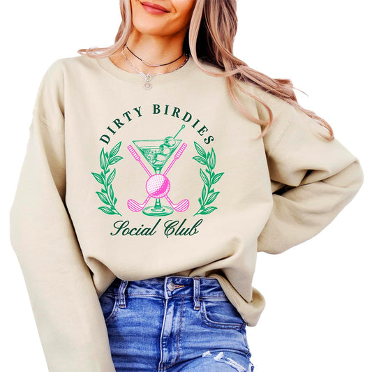 Olive Loves Apple Dirty Birdies Social Club Sweatshirt for Women Funny Ladies Golfing Sweater