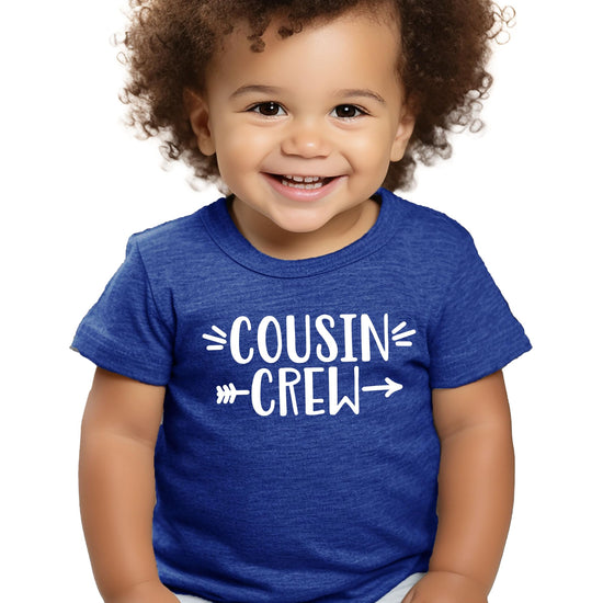 Baby wearing royal blue Cousin Crew bodysuit lifestyle photo