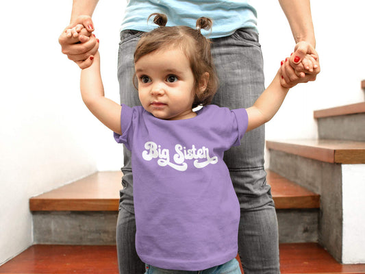 Retro Big Sister Sibling Reveal Announcement Shirt for Baby and Toddler Girls