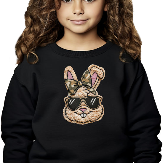 Girls wearing cute Easter bunny pullover sweatshirt for spring celebrations