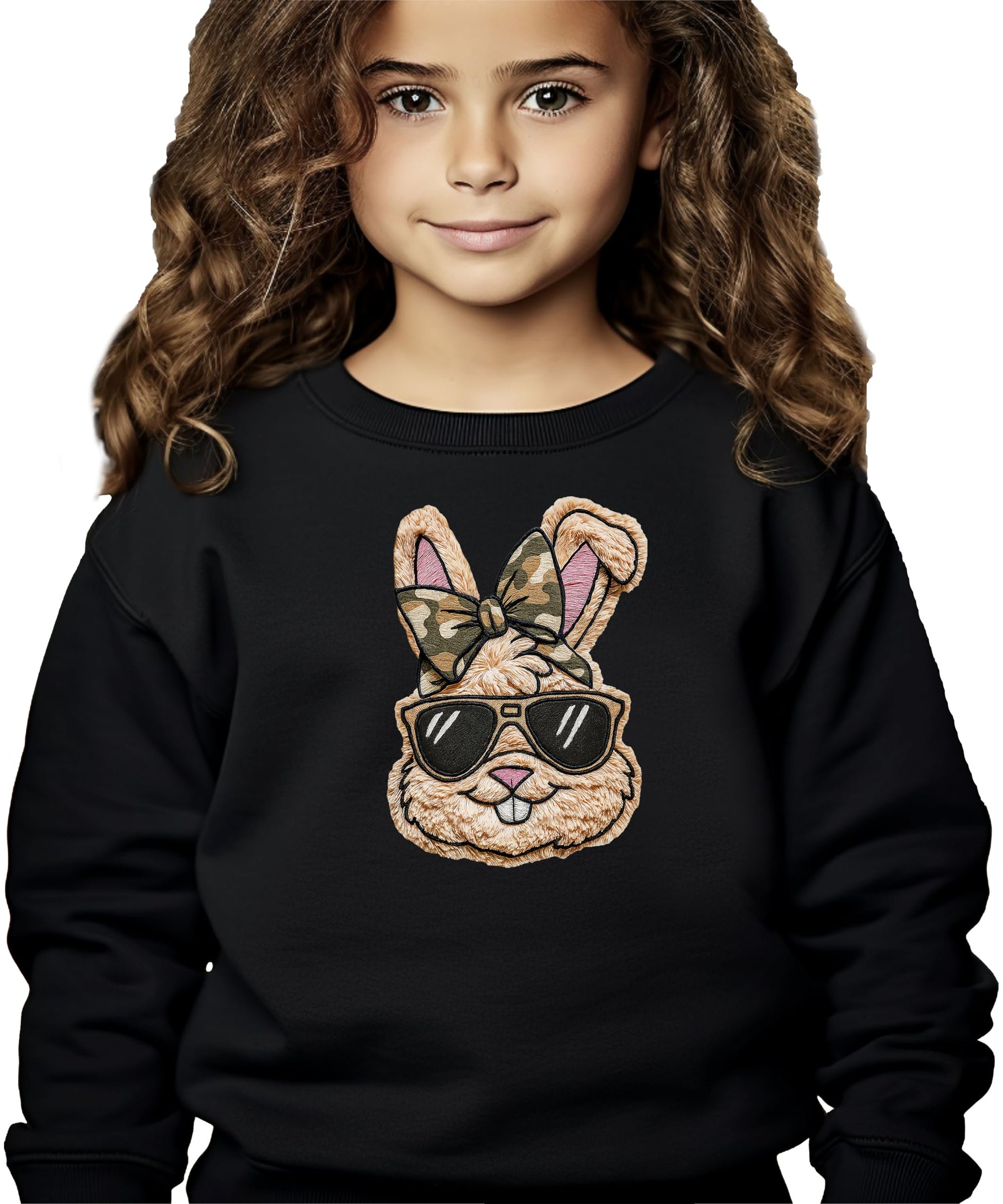 Girls wearing cute Easter bunny pullover sweatshirt for spring celebrations