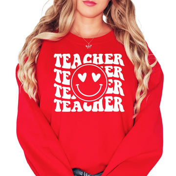Olive Loves Apple Teacher Groovy Retro Valentine's Day Sweatshirt for Adults