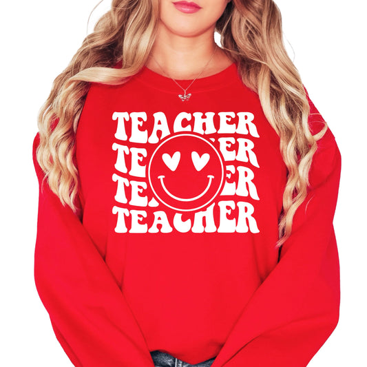 Olive Loves Apple Teacher Groovy Retro Valentine's Day Sweatshirt for Adults