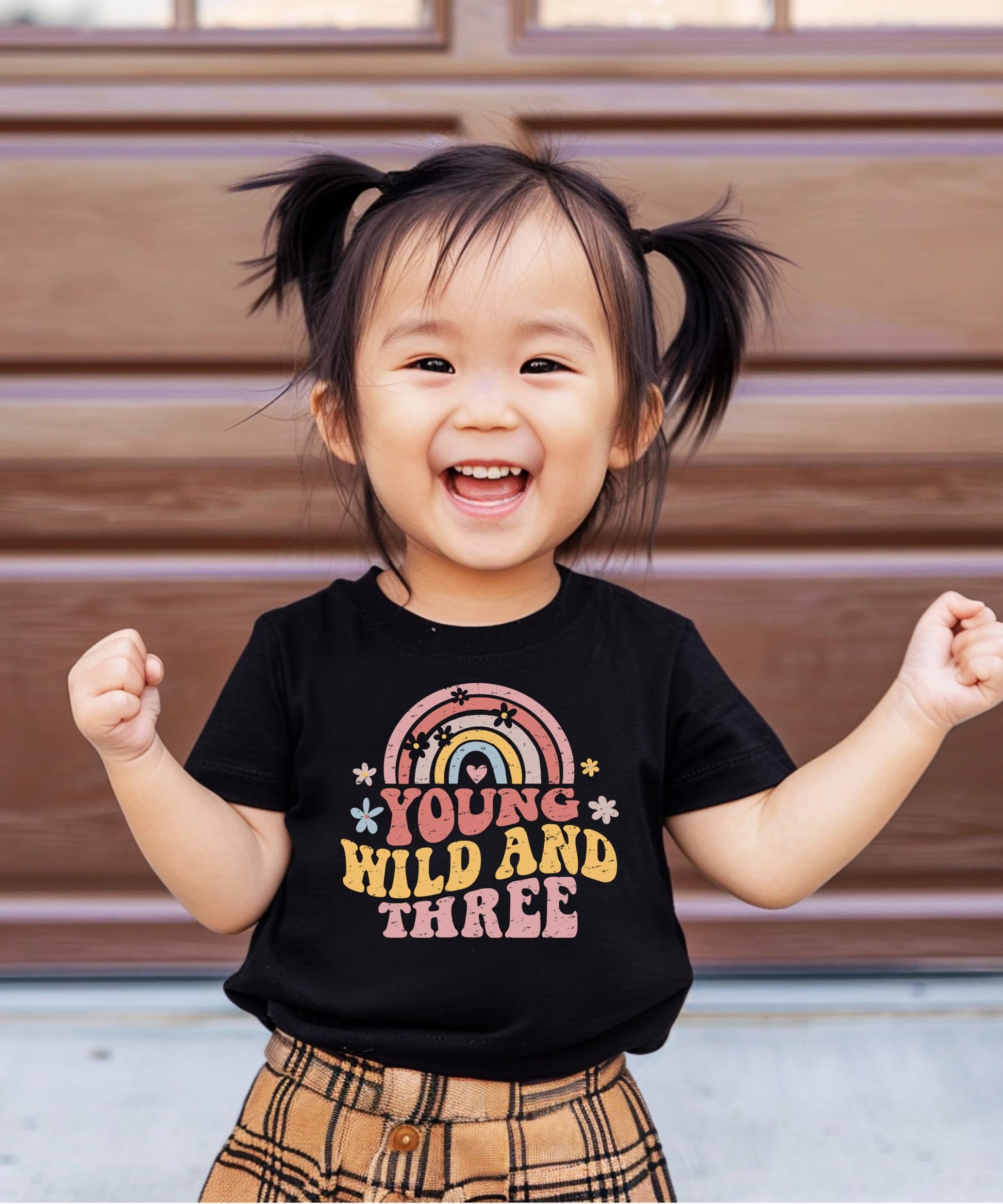 Young Wild Three birthday shirt styled for toddler birthday party outfit