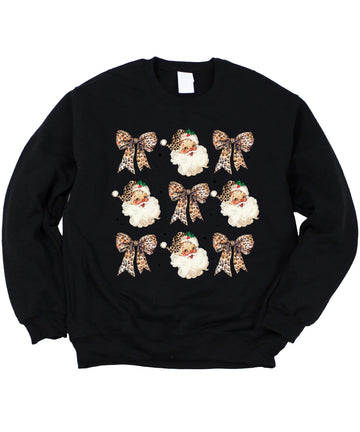 Santa with Leopard Print Hats and Coquette Bows Sweatshirts Christmas Pullover