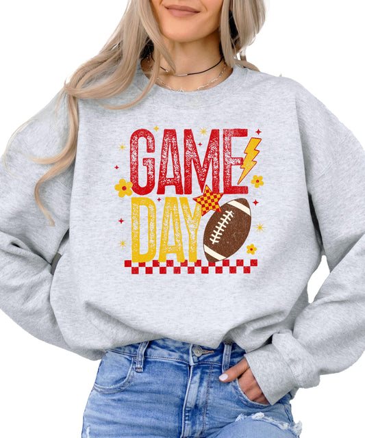 Trendy Game Day Sweatshirt for Women, Teens, and Kids Red & Yellow Girly Football Sweater