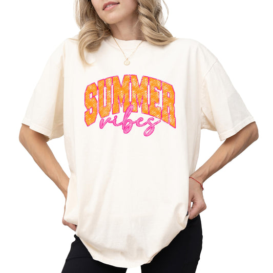 Summer Vibes Shirt Comfy Graphic T-Shirt for Women and Teens