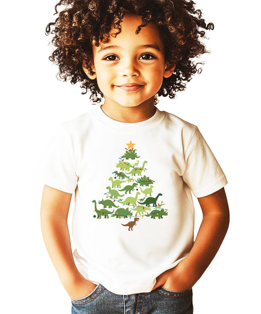 Trendy Dinosaur Christmas Tree Shirt for Kids and Adults Funny Dino Holiday Graphic Tee Natural Shirt Youth Medium