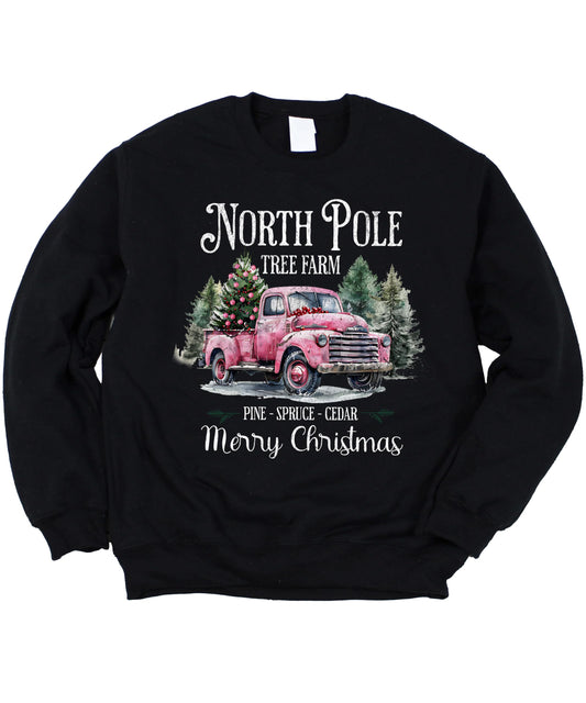 North Pole Tree Farm Sweatshirt for Women Teens and Girls Merry Christmas Holiday Pullover