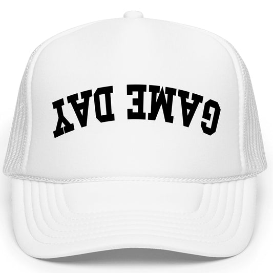 Upside Down Text Sports Game Day Unisex Trucker Hat Foam Front Classic 5 Panel Mesh Snapback