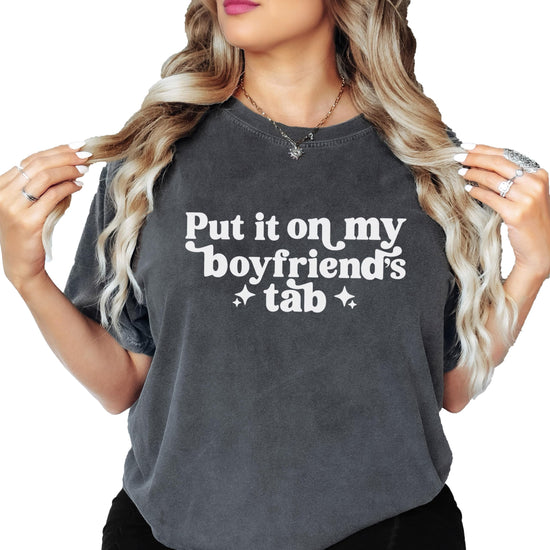Side or back view of ivory funny graphic tee for women with bold printed saying