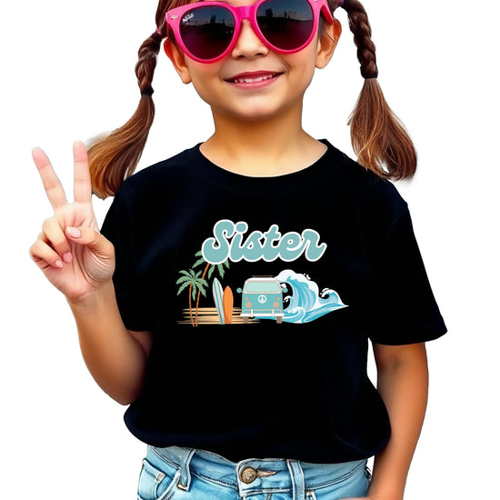 Close-up of The Big One surf theme graphic print on natural cotton adult tee for dad