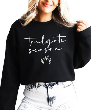Tailgating Season Sweatshirt for Women & Teens Cute Girly Fall Football Heart Sweater White Sweatshirt Adult Small