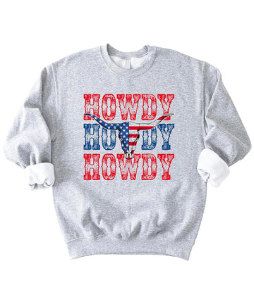 Howdy USA Bull Skull American Flag Patriotic 4th of July Sweatshirt for Family White Sweatshirt Youth XS