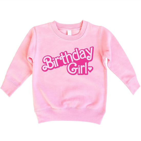 Pink Birthday Girl sweatshirt for toddler and youth girls with bold graphic print