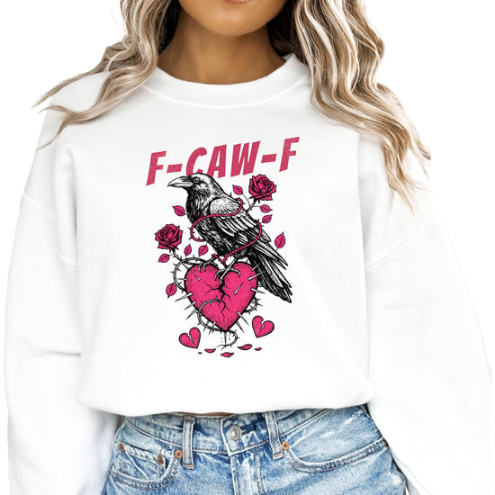 Front view of funny anti-Valentine's Day sweatshirt for women by Olive Loves Apple