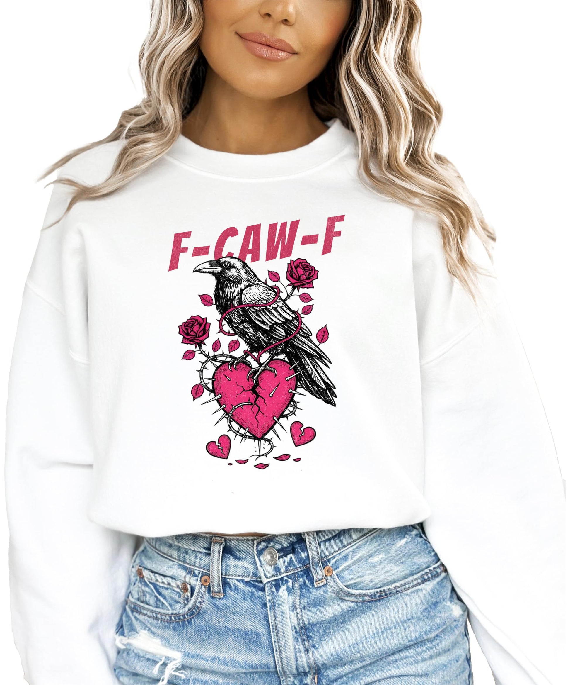 Front view of funny anti-Valentine's Day sweatshirt for women by Olive Loves Apple