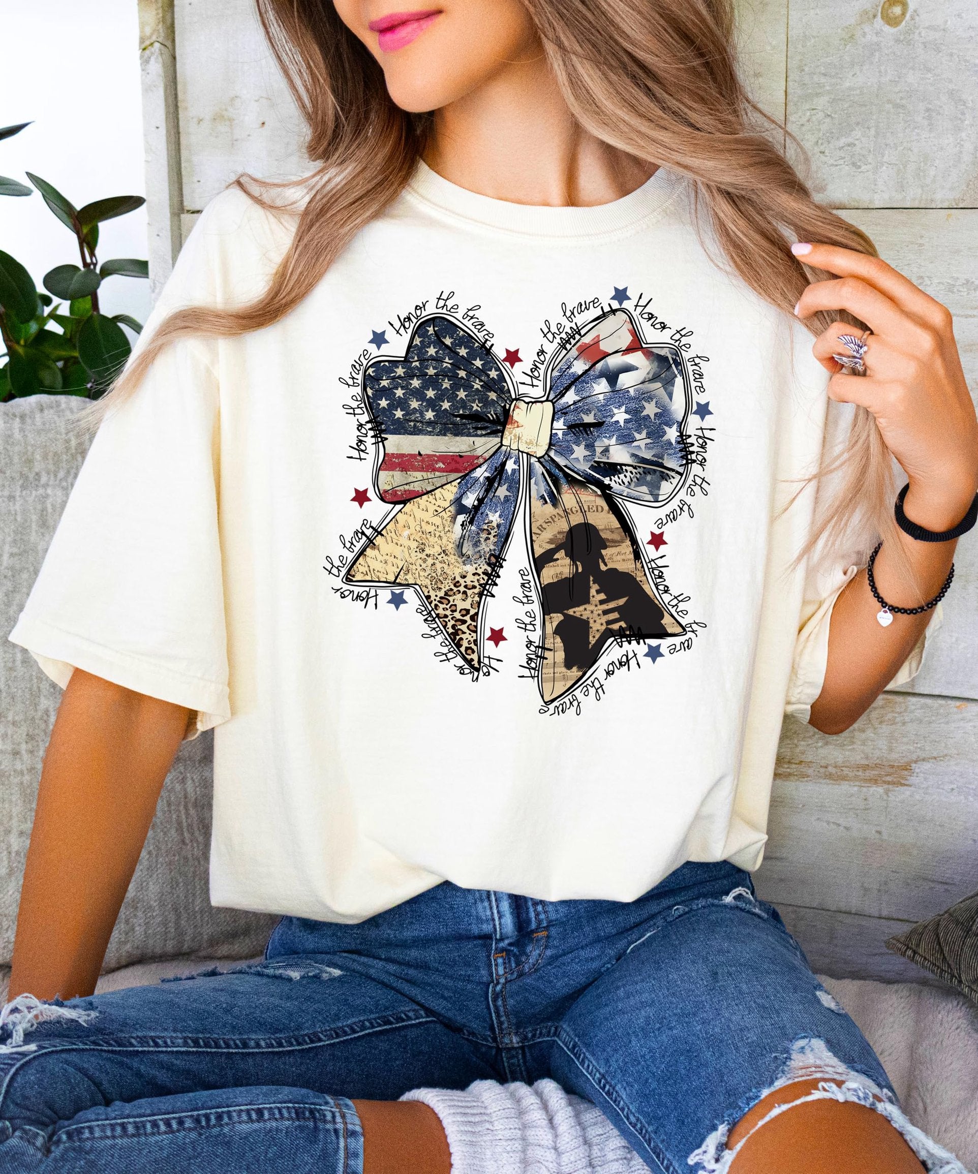 Honor The Brave patriotic military graphic tee styled for Memorial Day or 4th of July