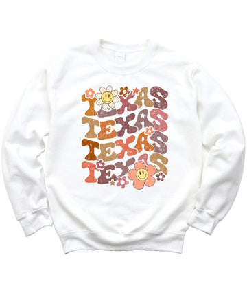 Texas Sports Sweatshirt for Women, Teens & Youth Retro Groovy Colorful Flower Sweater