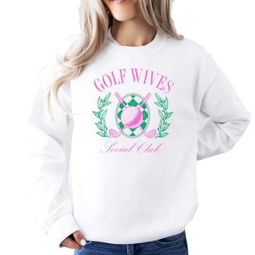 Golf Wives Social Club Sweatshirt for Women Funny Golfers Wife Sweater White Sweatshirt Adult Medium