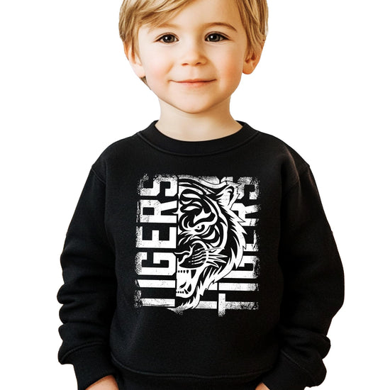 Back view of Tigers team sweatshirt showing plain back design and garment construction