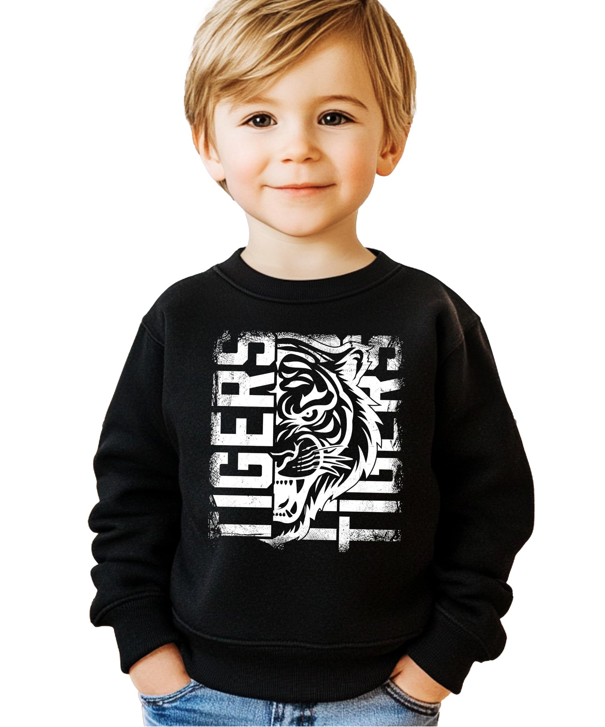 Back view of Tigers team sweatshirt showing plain back design and garment construction