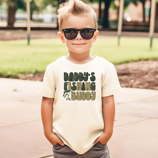 Daddy's Fishing Buddy youth tee showing full shirt design and fit